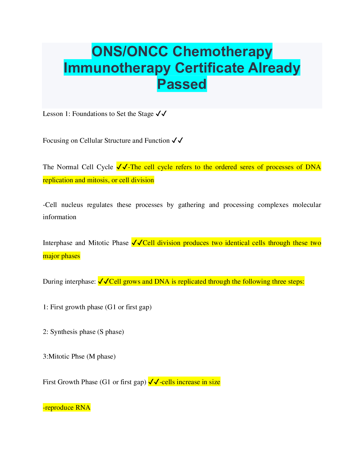 Preview image of ONS/ONCC Chemotherapy Immunotherapy Certificate Already Passed document